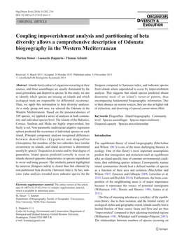 Coupling Impoverishment Analysis and Partitioning of Beta Diversity Allows a Comprehensive Description of Odonata Biogeography in the Western Mediterranean