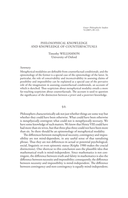 Philosophical Knowledge and Knowledge of Counterfactuals