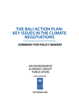 The Bali Action Plan: Key Issues in the Climate Negotiations