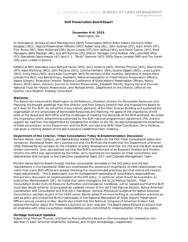 BLM Preservation Board Report December 69, 2011 Washington