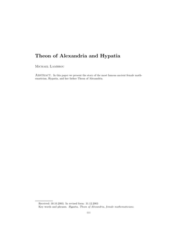 Theon of Alexandria and Hypatia