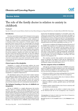 The Role of the Family Doctor in Relation to Anxiety in Childbirth Turabian JL* Specialist in Family and Community Medicine, Health Center Santa Maria De Benquerencia