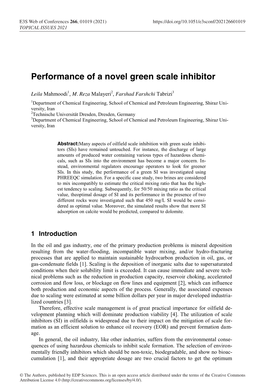 Performance of a Novel Green Scale Inhibitor