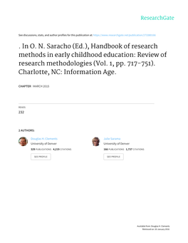 (Ed.), Handbook of Research Methods in Early Childhood Education: Review of Research Methodologies (Vol