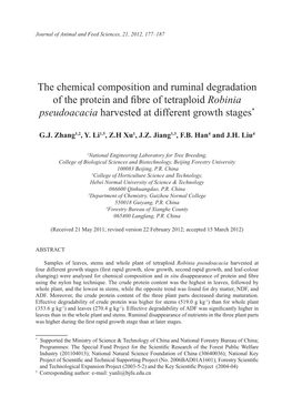 The Chemical Composition and Ruminal Degradation of the Protein and Fibre of Tetraploid Robinia Pseudoacacia Harvested at Differ