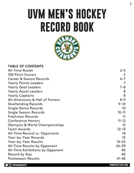 Uvm Men's Hockey Record Book