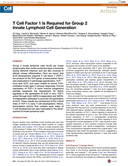T Cell Factor 1 Is Required for Group 2 Innate Lymphoid Cell Generation