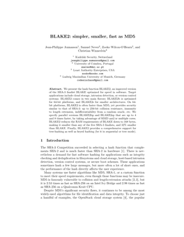 BLAKE2: Simpler, Smaller, Fast As MD5