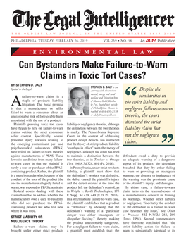 Can Bystanders Make Failure-To-Warn Claims in Toxic Tort Cases? by Stephen D