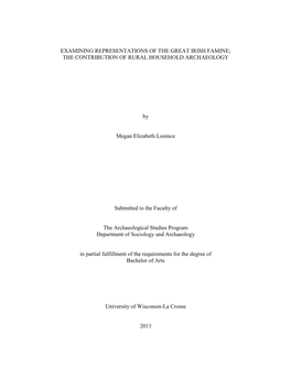 Examining Representations of the Great Irish Famine; the Contribution of Rural Household Archaeology