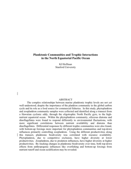 Planktonic Communities and Trophic Interactions in the North Equatorial Pacific Ocean