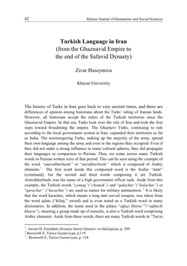 Turkish Language in Iran (From the Ghaznavid Empire to the End of the Safavid Dynasty)