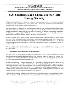 POLICY BRIEF--US Challenges and Choices in the Gulf: Energy Security