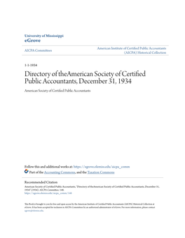 Directory of Theamerican Society of Certified Public Accountants, December 31, 1934 American Society of Certified Public Accountants