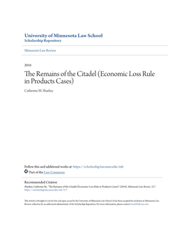 Economic Loss Rule in Products Cases) Catherine M