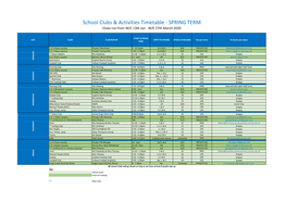 School Clubs & Activities Timetable
