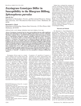 Zoysiagrass Genotypes Differ in Susceptibility to the Bluegrass