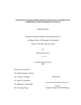 Functional Characterization of Extracellular Protease Inhibitors of Phytophthora Infestans