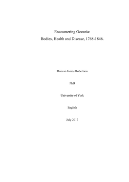 Encountering Oceania: Bodies, Health and Disease, 1768-1846