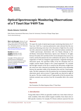 Optical Spectroscopic Monitoring Observations of a T Tauri Star V409 Tau