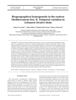Biogeographical Homogeneity in the Eastern Mediterranean Sea. II