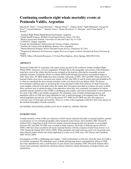 Continuing Southern Right Whale Mortality Events at Península Valdés, Argentina