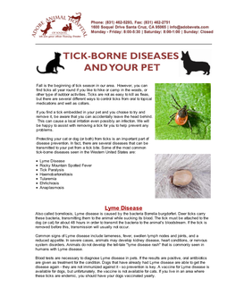 Lyme Disease Rocky Mountain Spotted Fever Tick Paralysis Haemobartonellosis Tularemia Ehrlichiosis Anaplasmosis