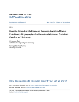 Diversity-Dependent Cladogenesis Throughout Western Mexico: Evolutionary Biogeography of Rattlesnakes (Viperidae: Crotalinae: Crotalus and Sistrurus)