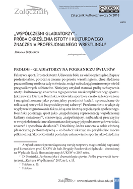 Próba Określenia Istoty I Kulturowego Znaczenia Profesjonalnego Wrestlingu1 Joanna