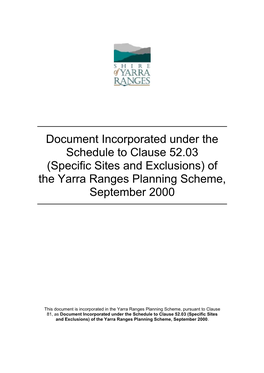 Of the Yarra Ranges Planning Scheme, September 2000