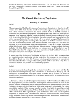 The Church Doctrine of Inspiration,” Carl F.H