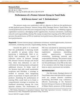 Performance of a Farmer Interest Group in Tamil Nadu