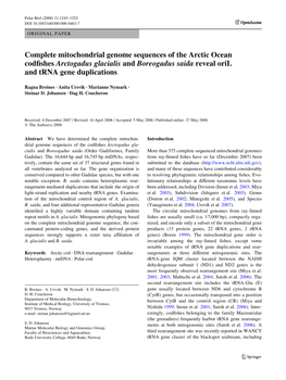 Complete Mitochondrial Genome Sequences of the Arctic Ocean Codwshes Arctogadus Glacialis and Boreogadus Saida Reveal Oril and Trna Gene Duplications