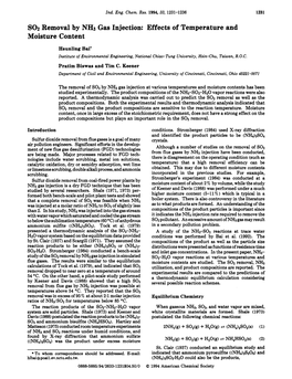 SO2 Removal by NH3 Gas Injection: Effects of Temperature and Moisture Content