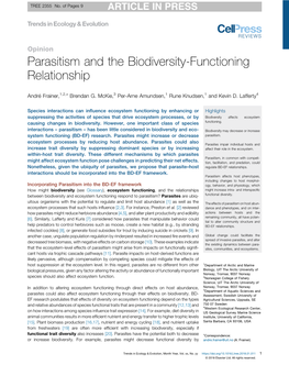 Parasitism and the Biodiversity-Functioning Relationship