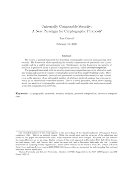 Universally Composable Security: a New Paradigm for Cryptographic Protocols∗