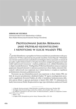 Protegowani Jakuba Bermana Jako Przykład Klientelizmu I Nepotyzmu W Elicie Władzy PRL