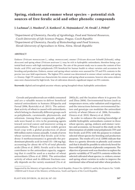 Spring, Einkorn and Emmer Wheat Species – Potential Rich Sources of Free Ferulic Acid and Other Phenolic Compounds