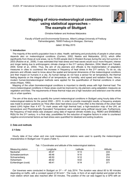 Mapping of Micro-Meteorological Conditions Using Statistical