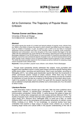 Art to Commerce: the Trajectory of Popular Music Criticism