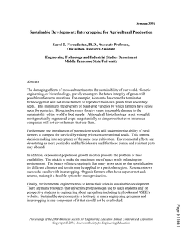 Sustainable Development: Intercropping for Agricultural Production