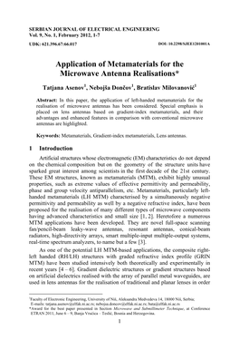 Application of Metamaterials for the Microwave Antenna Realisations*