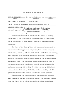 Nature of Interlayer Material in Silicate Clays of Selected Oregon Soils