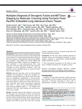 Multiplex Diagnosis of Oncogenic Fusion and MET Exon Skipping by Molecular Counting Using Formalin-Fixed Paraffin Embedded Lung