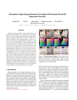 Dewarpnet: Single-Image Document Unwarping with Stacked 3D and 2D Regression Networks