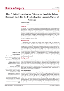 How a Failed Assassination Attempt on Franklin Delano Roosevelt Ended in the Death of Anton Cermak, Mayor of Chicago