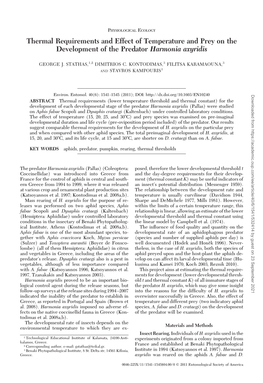 Thermal Requirements and Effect of Temperature and Prey on the Development of the Predator Harmonia Axyridis