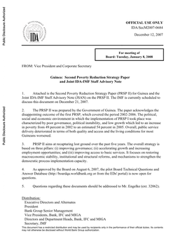 PRSP II) for Guinea and the Public Disclosure Authorized Joint IDA-IMF Staff Advisory Note (JSAN) on the PRSP II