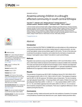 Anaemia Among Children in a Drought Affected Community in South-Central Ethiopia