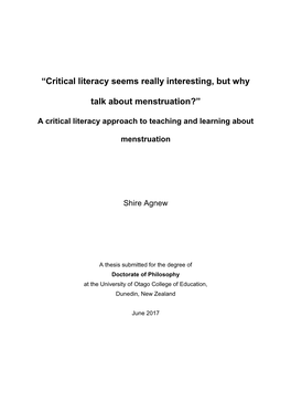 Critical Literacy Seems Really Interesting, but Why Talk About Menstruation?